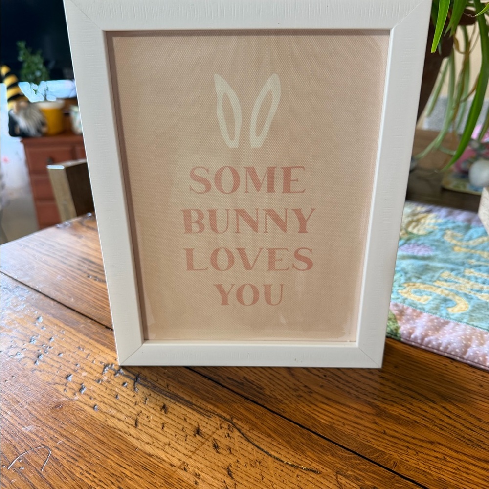 White Framed "Some Bunny Loves You" Pink Wall Art